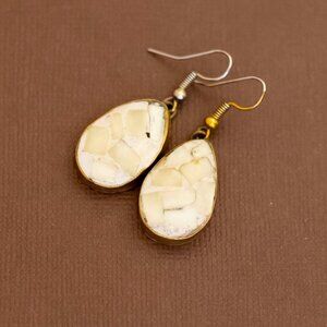 Vintage Round Teardrop White Stones Brass Dangle Earrings - U23